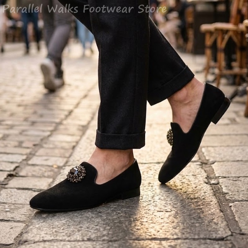 Suede Loafers Men - Men Suede Loafers Rhinestone Crystal Ornament