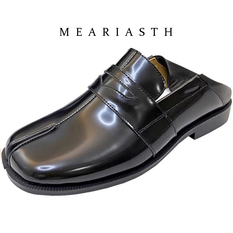 Suede Loafers Men - black Tabi Shoes Split Toe Patent