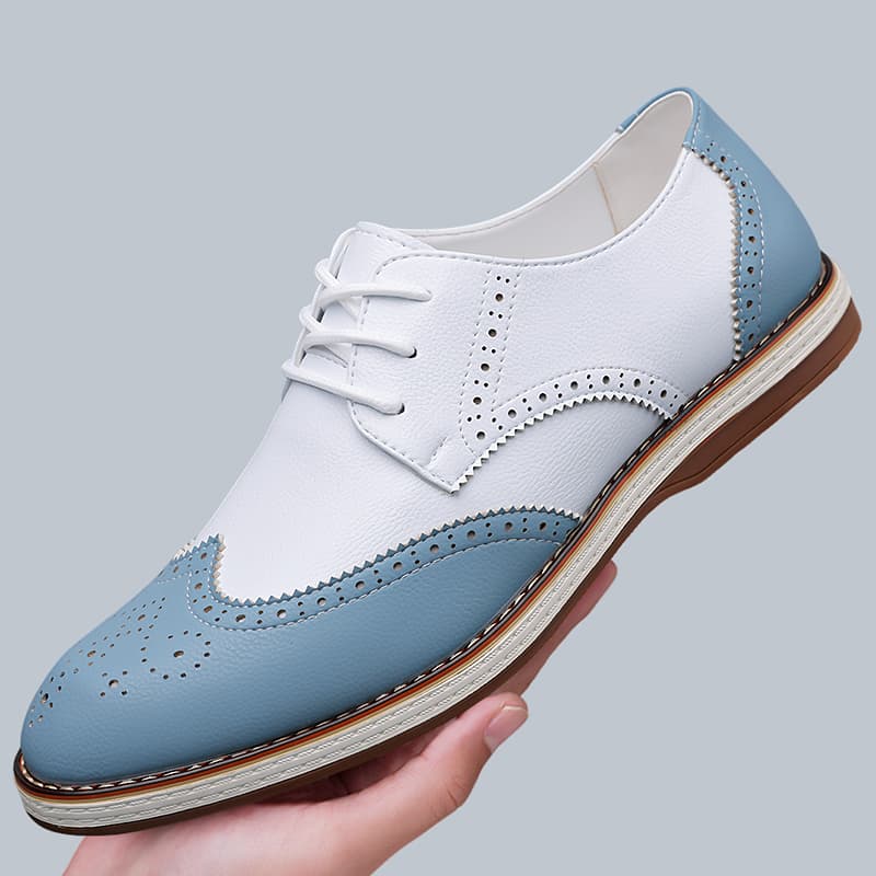 Mens White Blue Two Tone Brogu - Suede Loafers Men recension och pris
