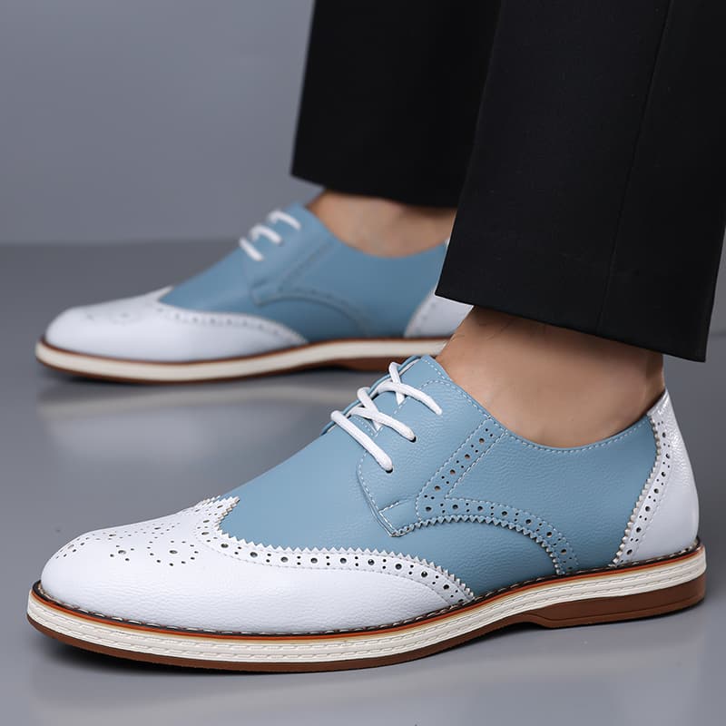 Mens White Blue Two Tone Brogu - Suede Loafers Men recension och pris