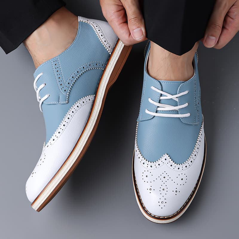 Mens White Blue Two Tone Brogu - Suede Loafers Men recension och pris